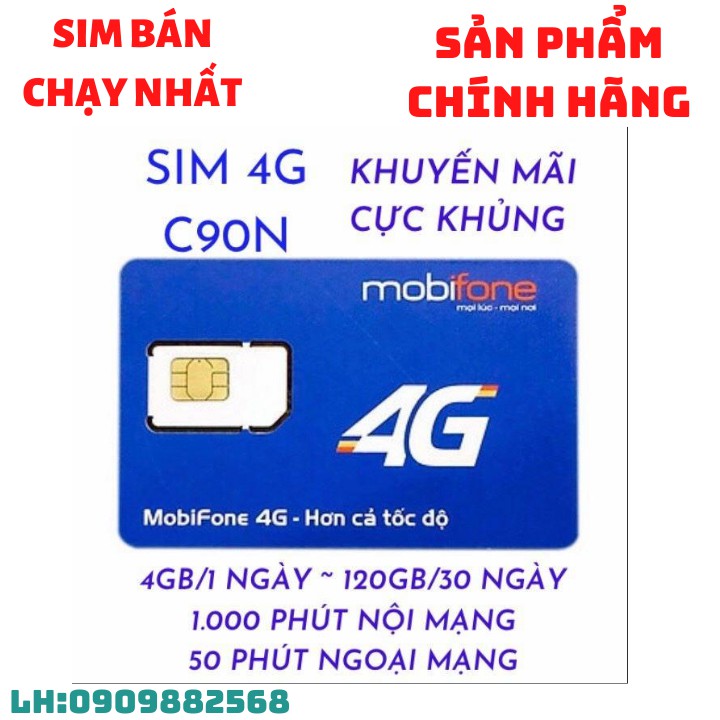 Sim 4g 💖𝑭𝑹𝑬𝑬𝑺𝑯𝑰𝑷💖 Sim Mobifone C90N 4gb 1 ngày