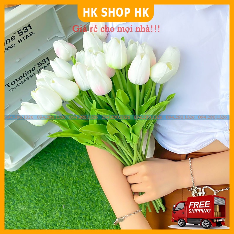 Hoa Giả - Hoa Tulip nhiều màu sắc 33cm trang trí xinh xắn, nhẹ nhàng, phụ kiện decor