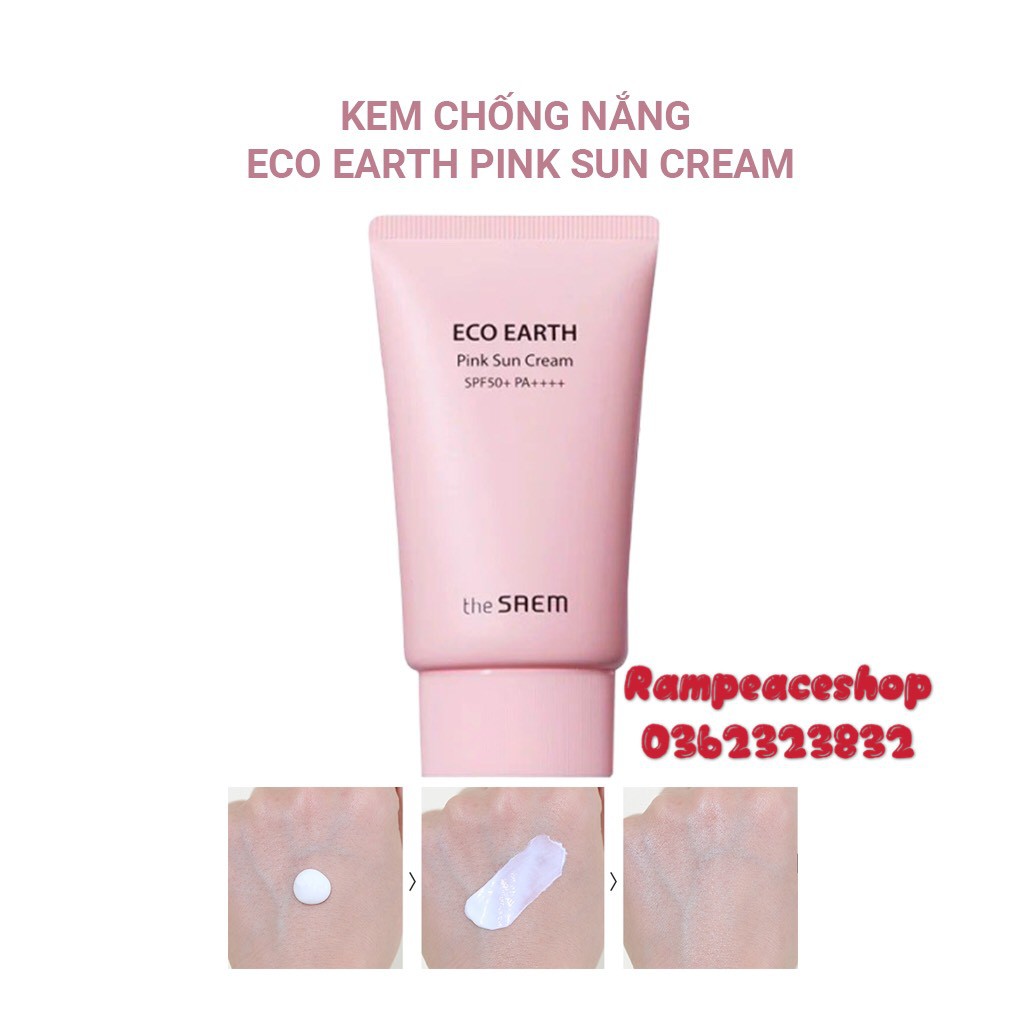 Kem Chống Nắng Kiềm Dầu, Giúp Da Sáng Hồng Tự Nhiên Eco Earth Power Pink Sun Cream SPF50+ PA++++ 50g