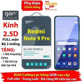 Bộ 2 Kính Cường Lực Xiaomi Redmi Note 9 Pro Full màn chuẩn 9H hãng GOR cao cấp(Tặng mã Freeship Extra toàn quốc)