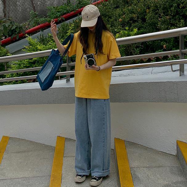 quần bò nữ straight-leg mopping daddy pants Korean loose drape high-waisted wide-leg pants