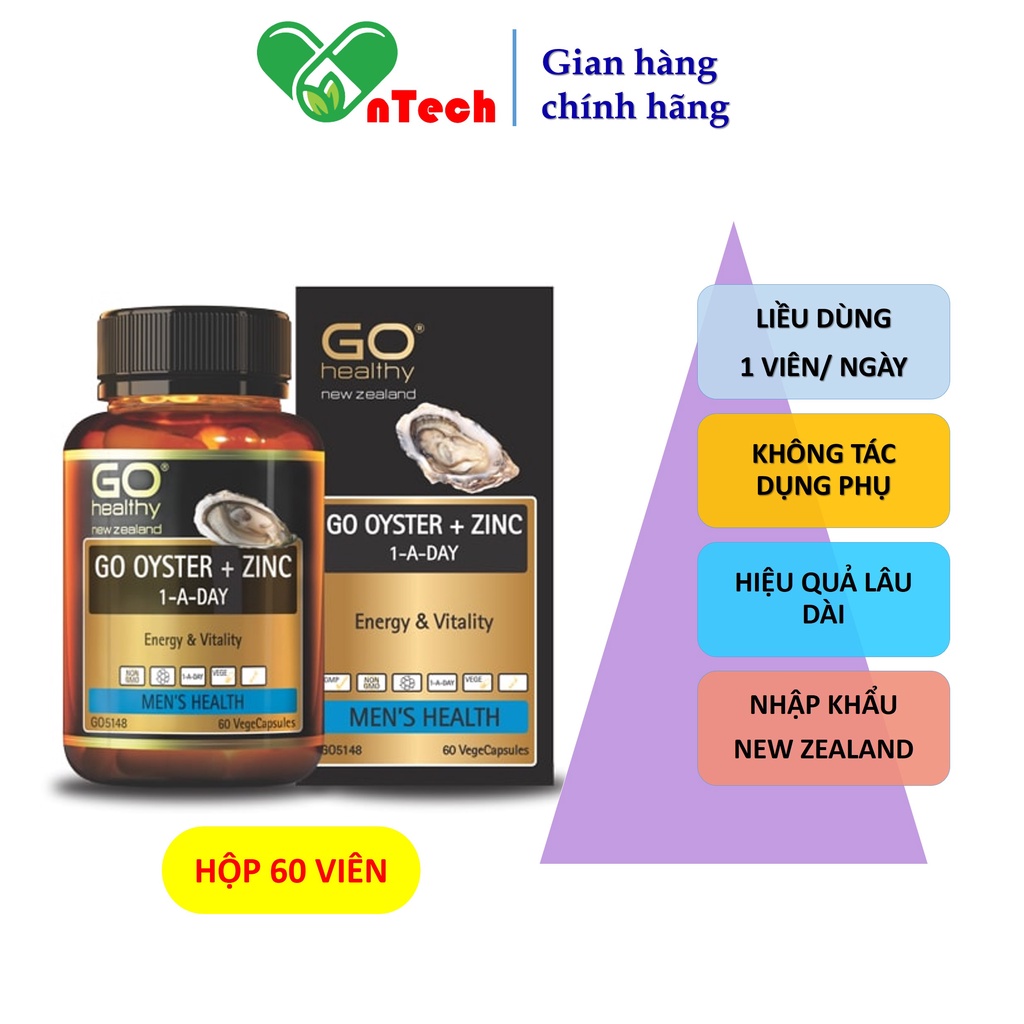 Combo Tinh chất hàu Go Healthy OYSTER + ZINC và GO MAN PLUS hỗ trợ điều trị yếu sinh lý xuất tinh sớm hộp 30 và 60 viên