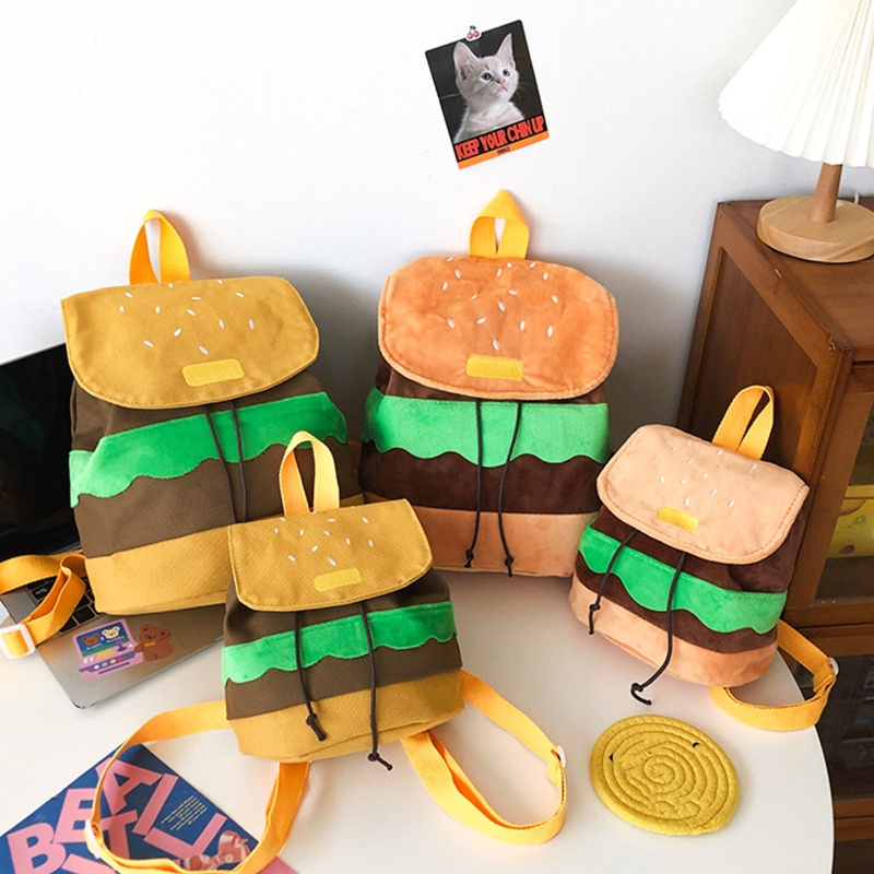 Ba Lô Dây Rút Vải Canvas Sức Chứa Lớn Hình Hamburger Dùng Mua Sắm