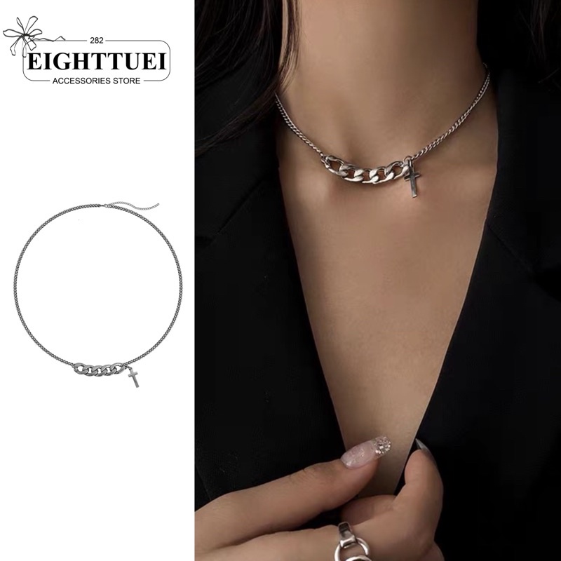 Dây chuyền Vòng cổ Chocker thánh giá phối xích [Eighttuei] chất cool ngầu thời trang nam nữ