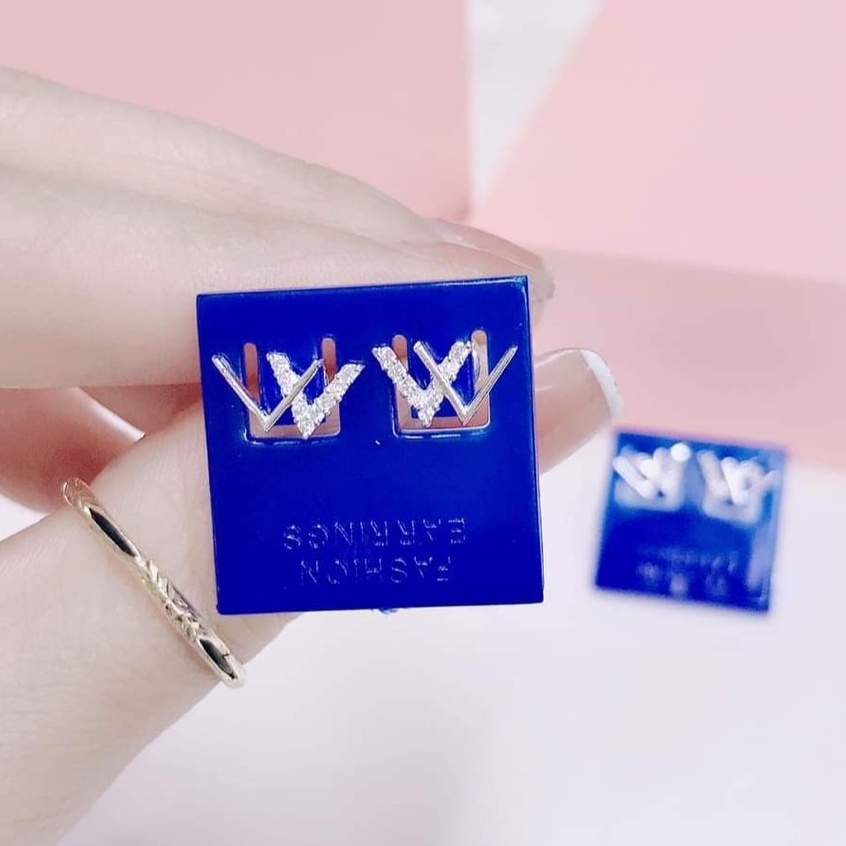 Bông tai bạc chữ cái W tWist DaLiA Jewelry khuyên tai bạc nạm đá dễ phối đồ