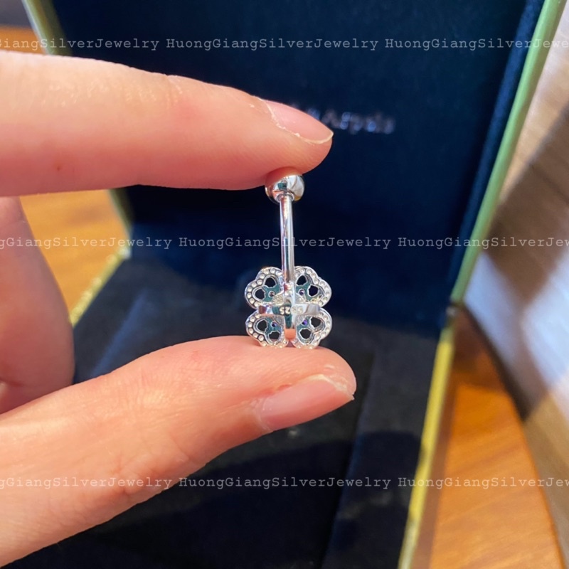 Khuyên rốn cỏ 4 lá xoay Bạc s925 xi kim  - HuongGiangSilver