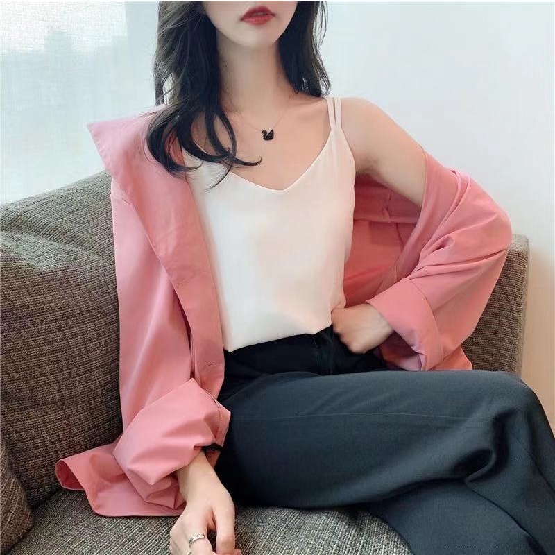 Áo hai dây cổ chữ V dáng rộng thiết kế mới thời trang mùa hè dành cho nữ 2021