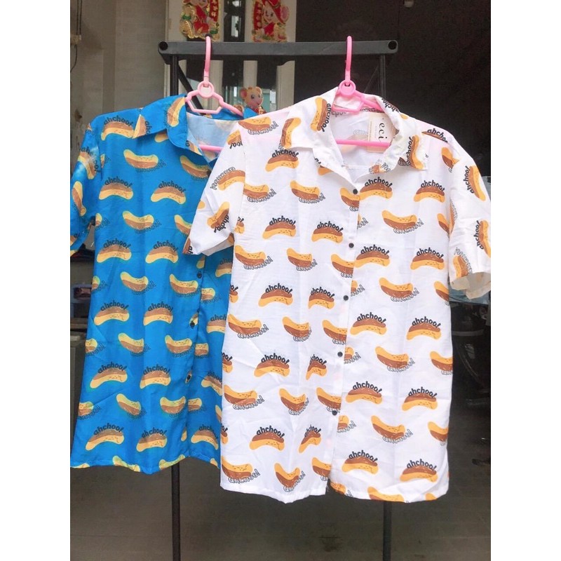 Áo sơ mi unisex form rộng in hình hạt đậu