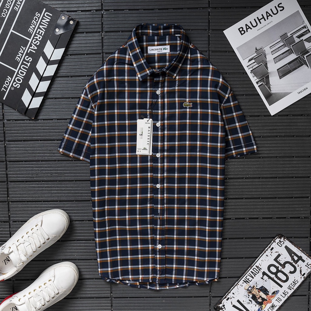 Sơ mi nam ngắn tay LC caro lớn đen trắng, vải oxford cao cấp, logo thêu tỉ mỉ, sắc nét - Đẳng cấp phái mạn
