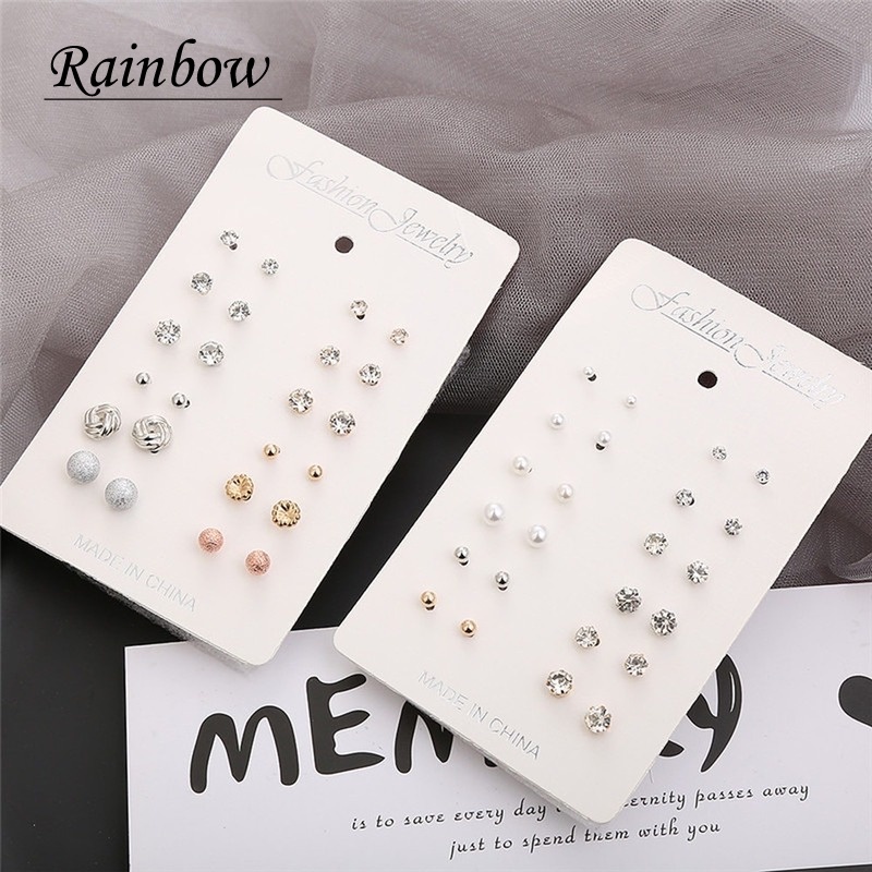 Set 12 đôi khuyên tai đính hạt ngọc trai giả thời trang cho nữ