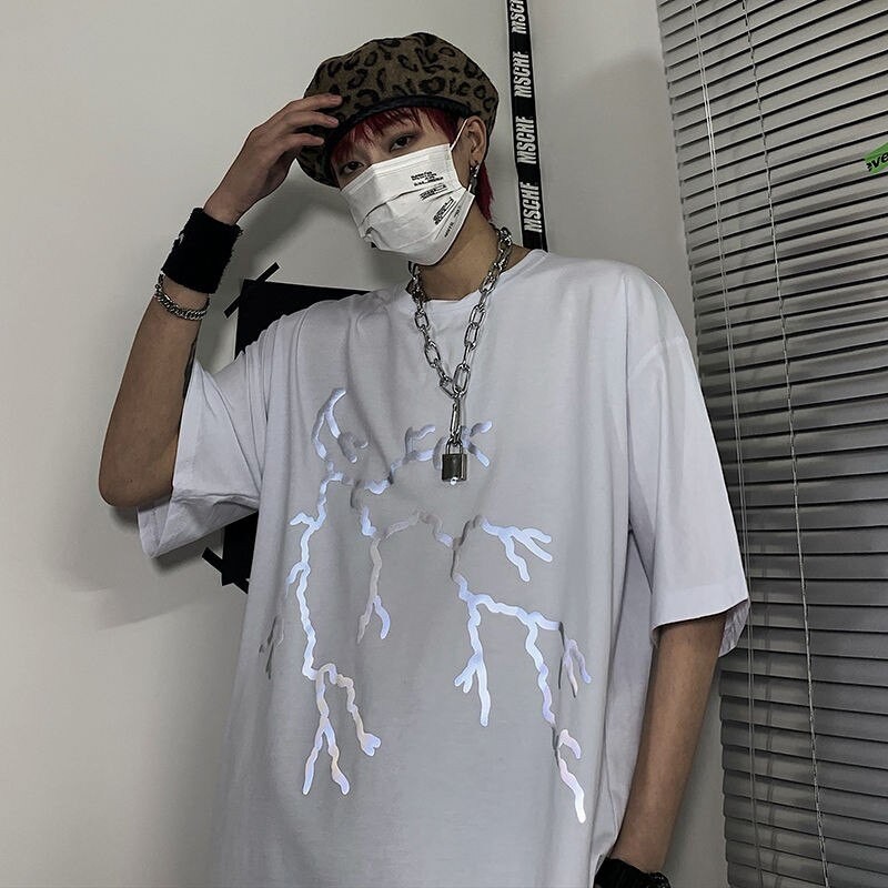 Áo thun Phản quang tay lỡ nam nữ Sấm Sét