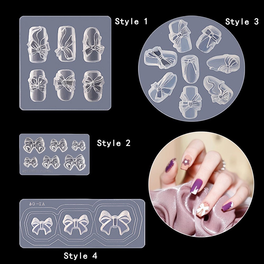 LUCKY New Nail Carving Mold Silicone Nails Stencils 3D Butterfly Mould Japanese Style DIY Tools Bowknot Manicure Mould Stamping Plate