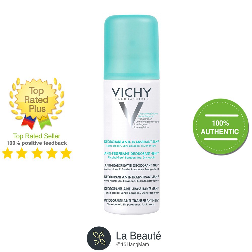 Vichy Desodorant Anti-Transpirant 48h &amp; Déodorant Minéral 48H MgO - Xịt Khử Mùi Vichy 125ml