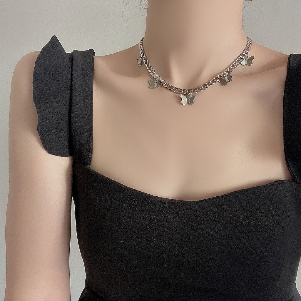 Dây Chuyền Thép Titan Mặt Hình Bướm Xinh Xắn Thời Trang Đường Phố