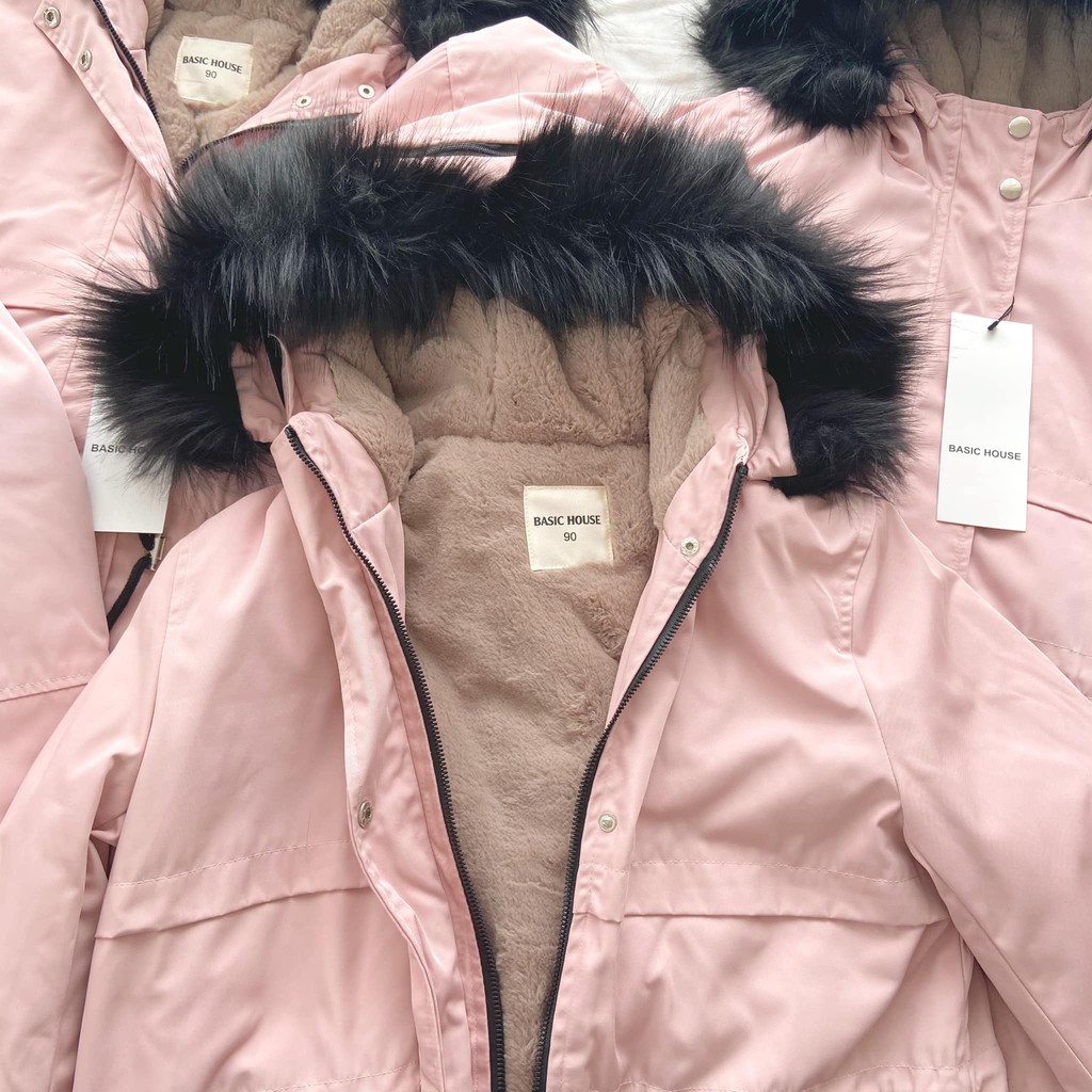 Áo parka BASIC HOUSE xuất Hàn hồng mũ lông Mia Ritta A2031