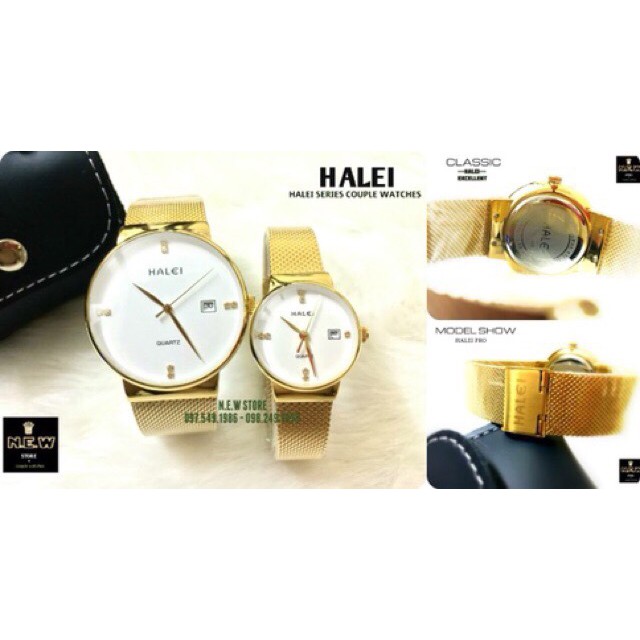 Đồng hồ cặp đôi dây thép lụa Halei Gold Classic | BigBuy360 - bigbuy360.vn