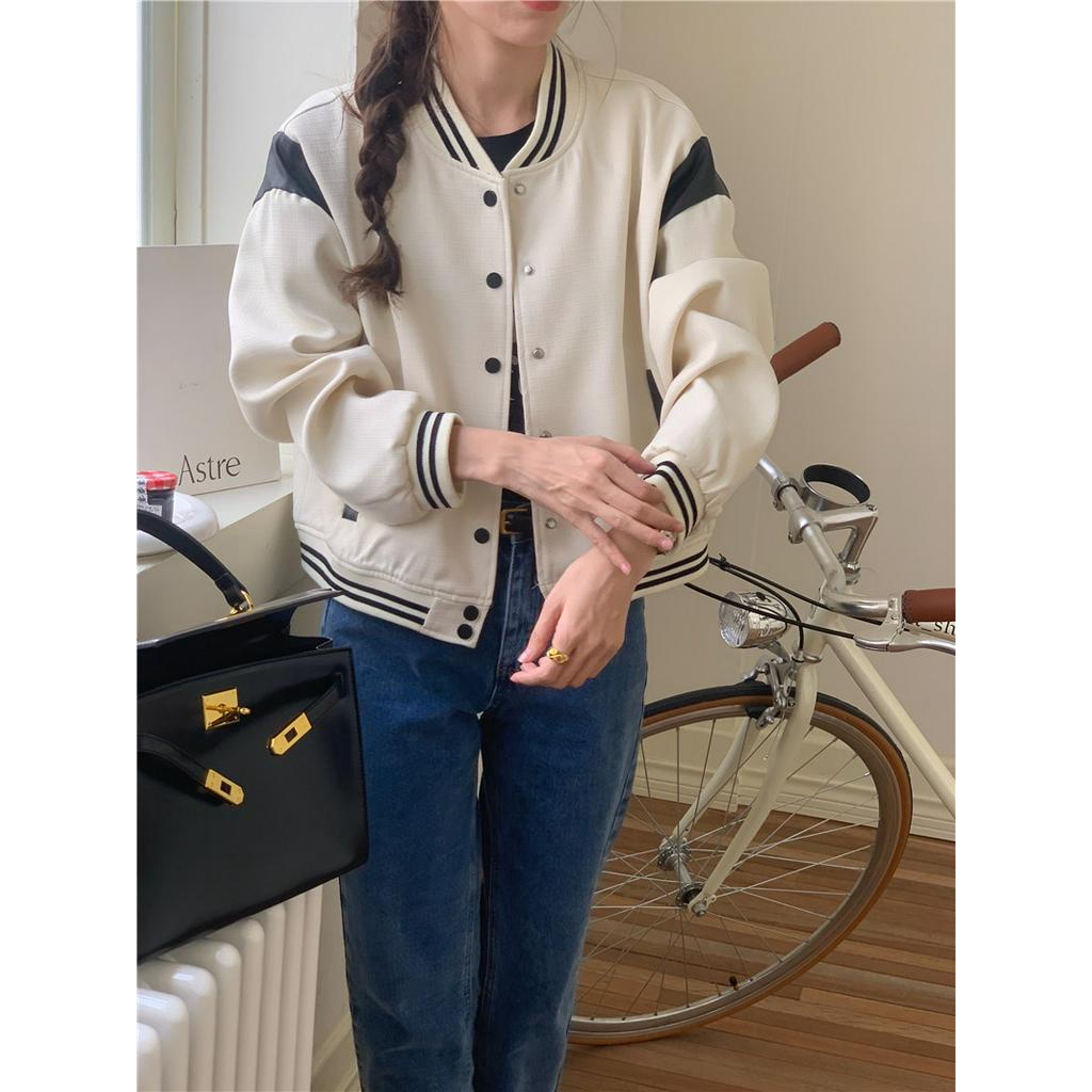 Áo Khoác Bóng Chày Dài Tay Dáng Ngắn Phối Màu Sắc Trẻ Trung 61944