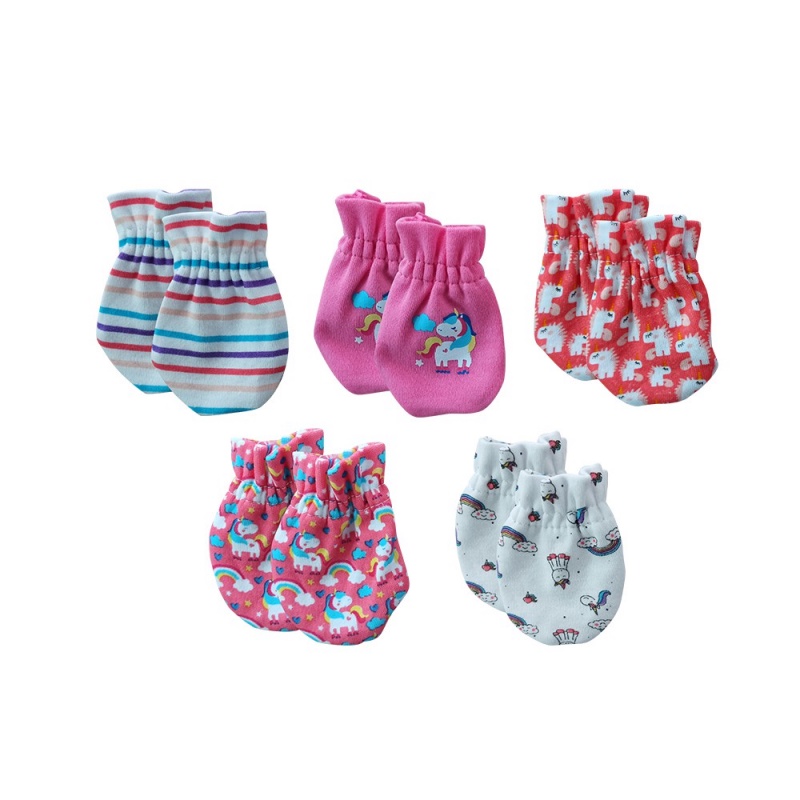 Set 5 cặp găng tay + 5 mũ 100% cotton chống làm trầy xước da khi bé ngủ 0-6 tháng