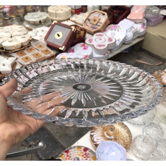 Khay thủy tinh trắng hình tròn 30cm hàng dày