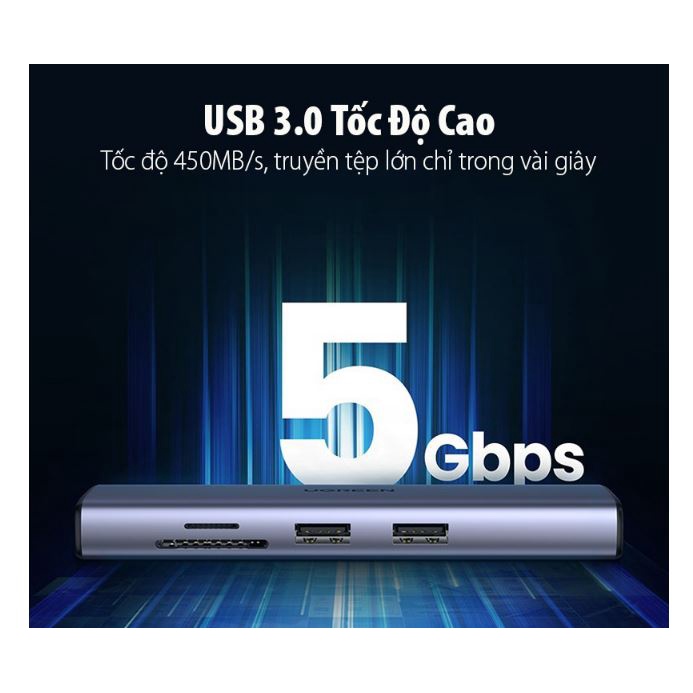 Cáp USB C to HDMI + USB 3.0 + LAN Gigabit + SD/ TF Ugreen 20954