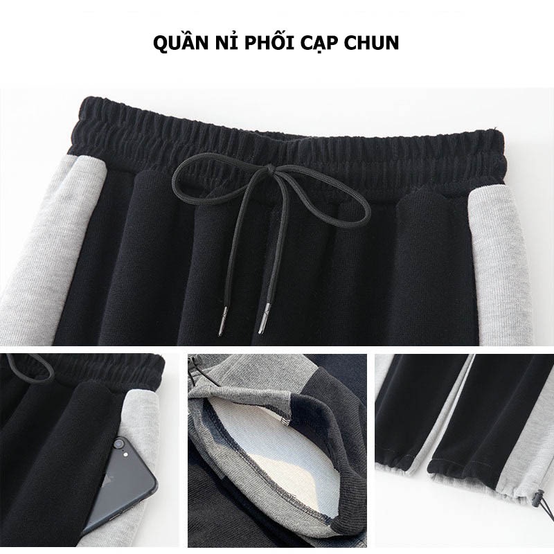 Quần ống rộng Zinti chất liệu nỉ thể thao bo gấu màu đen QD39