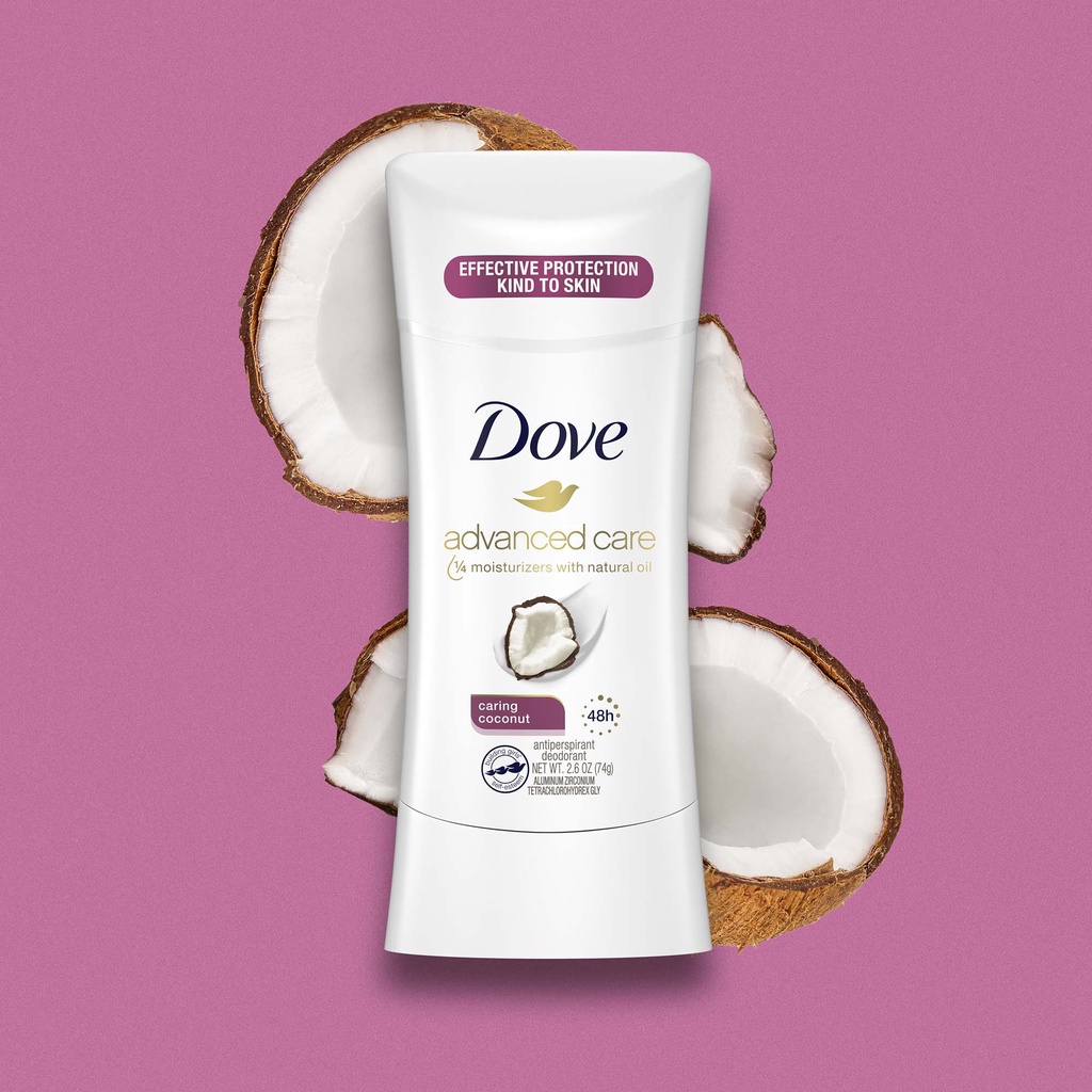 Sáp Lăn Khử Mùi Dove Advanced Care Antiperspirant Deodorant Stick Caring Coconut, 2.6 Oz.