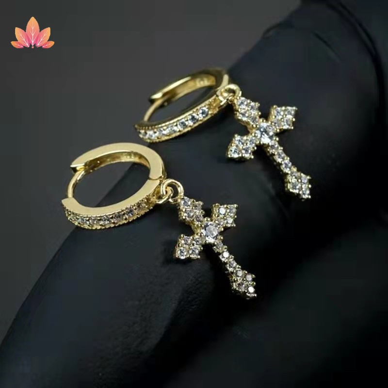 Bông Tai Hình Thánh Giá Đính Đá Zircon Phong Cách Hip Hop Thời Trang Cho Nam Và Nữ| Jp5