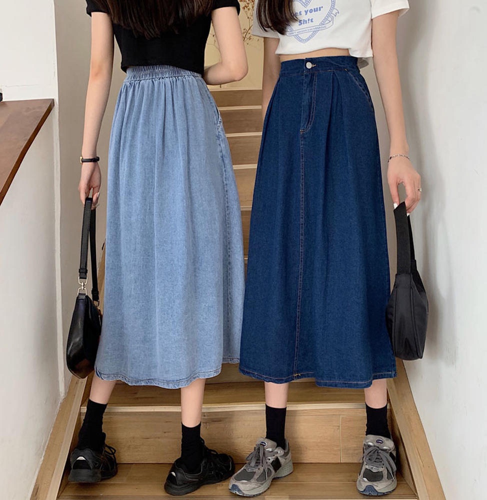 Chân Váy Jean Chữ A Lưng Cao 50277 Phong Cách Hàn Quốc Mới