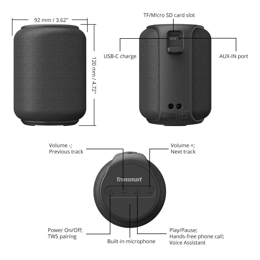 ✪ CHÍNH HÃNG ✪ Bluetooth Tronsmart Element T6 Mini Loa Bluetooth 5.0 ngoài trời chống nước