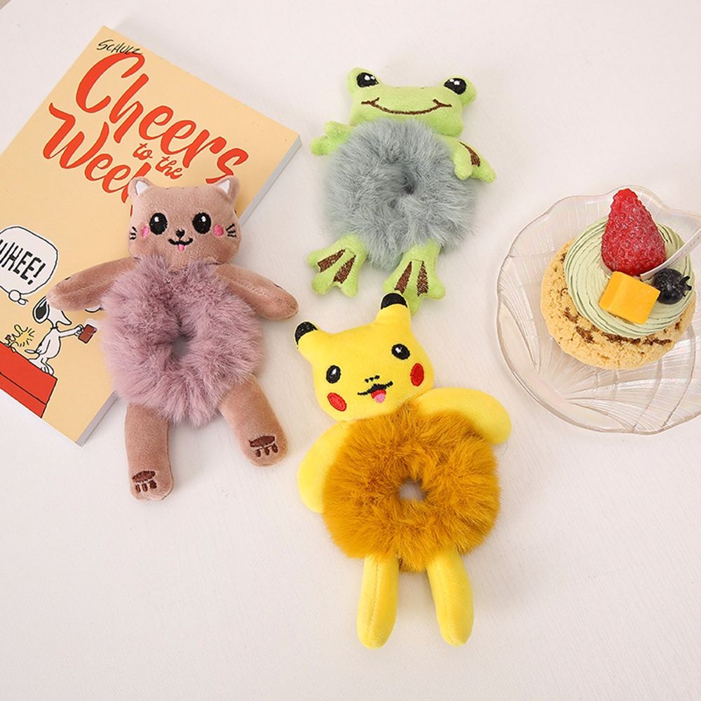 Dây Cột Tóc Co Giãn Phối Lông Hình Thú Hoạt Hình Dễ Thương Phong Cách Hàn Quốc Cho Nữ