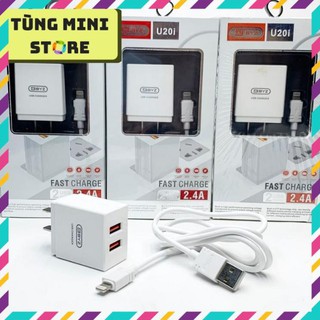 Bộ củ sạc nhanh 2 cổng byz-u20 2.4a kèm cáp sạc nhanh chân lightning/ type c/ micro tùng mini 02