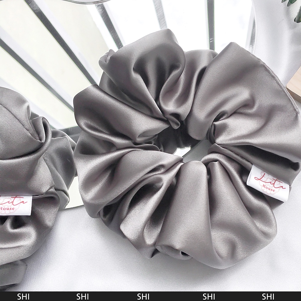 SHI - Dây chun buộc tóc Lụa Satin Scrunchies Handmade I Dark Silver