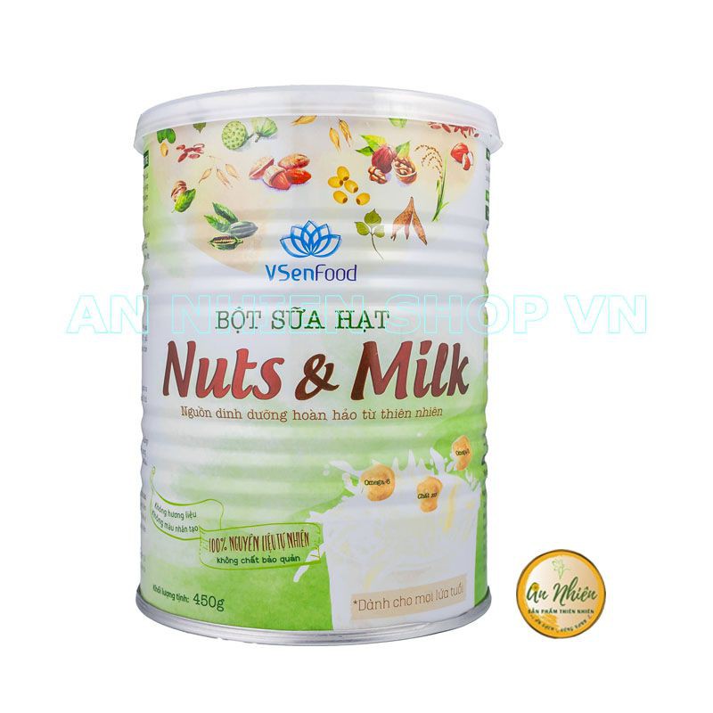 Bột Sữa Hạt Nuts & Milk 450g - Kết hợp 7 loại sữa hạt sen, sữa hạnh nhân, óc chó, yến mạch, mè, gạo lứt, sắn dây