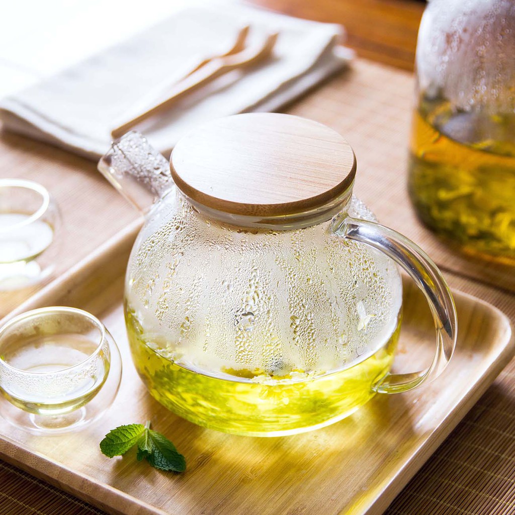 Ấm trà thủy tinh JUJIAJIA trong suốt dày dặn chịu nhiệt tiện dụng