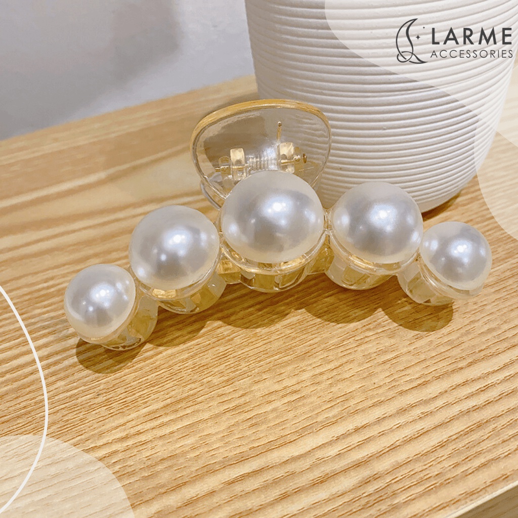 Kẹp càng cua nhựa hạt trai trắng nhiều size tiểu thư Hàn quốc Larme accessories -K0060