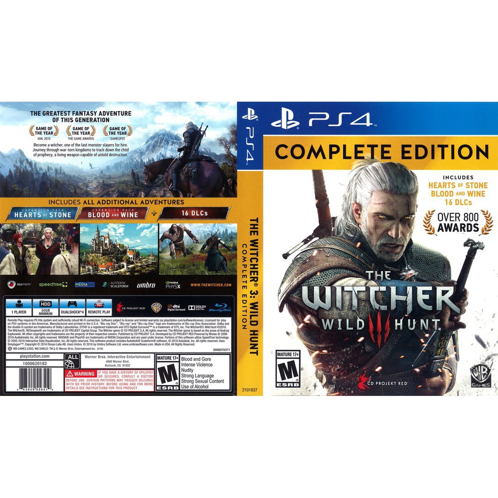 Đĩa Game Ps4 The Witcher 3 Wild Hunt Complete Edition