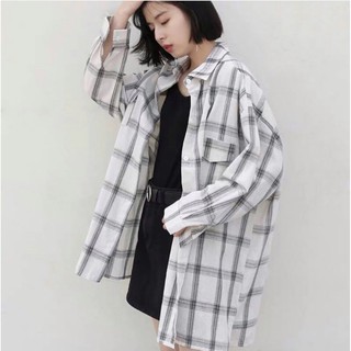 Áo Sơ Mi FLANNEL DÁNG DÀI Màu Trắng Unisex