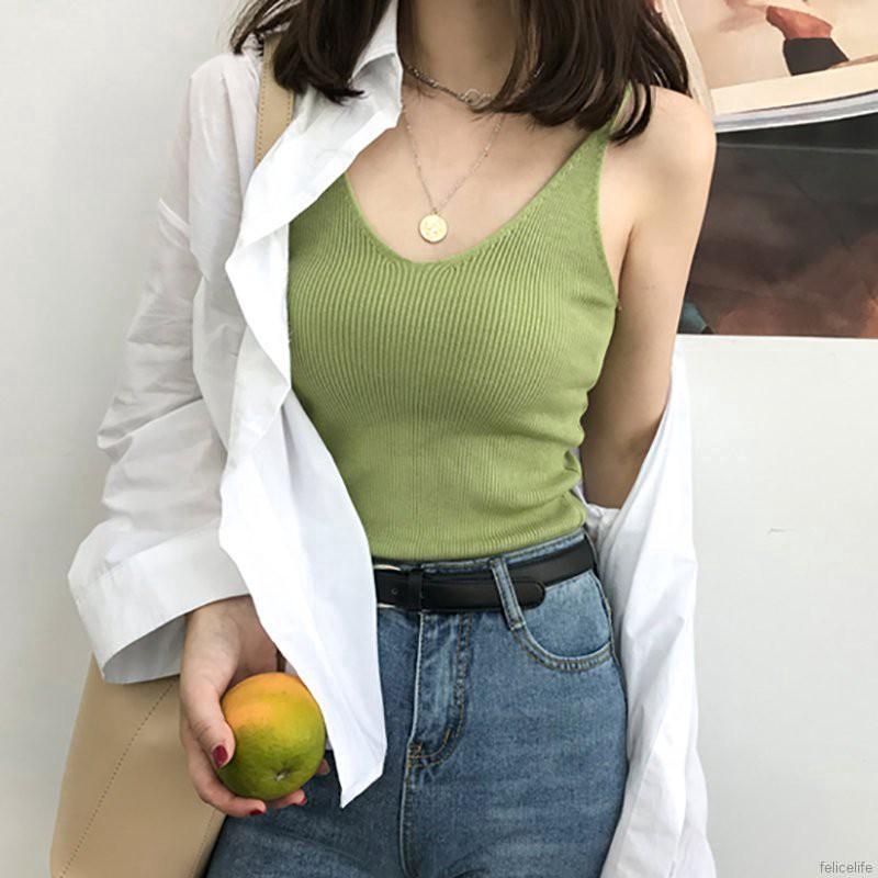 Áo Tank Top cổ chữ U không tay kiểu dáng retro | BigBuy360 - bigbuy360.vn