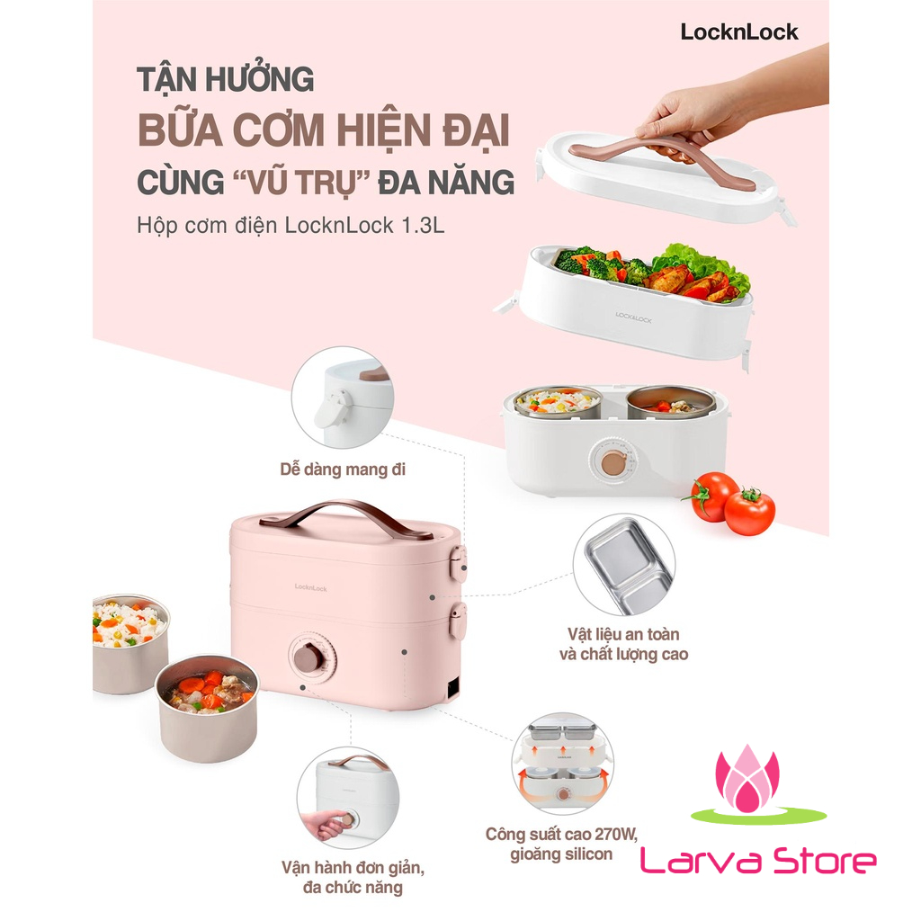 Hộp cơm điện chính hãng LocknLock EJR211PIK 1.3L (nấu cơm/ hâm nóng/ nấu súp/ giữ ấm)