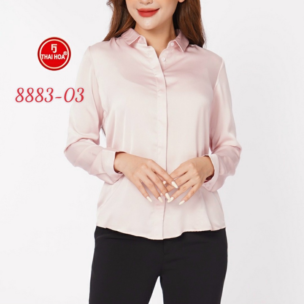 Áo sơ mi nữ Thái Hoà 8883 dài tay cao cấp vải lụa mềm