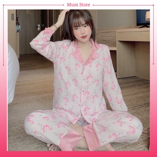 Đồ bộ pijama cổ bẻ truyền thống, bộ ngủ mặc nhà sau sinh dài chất lụa mago freesize