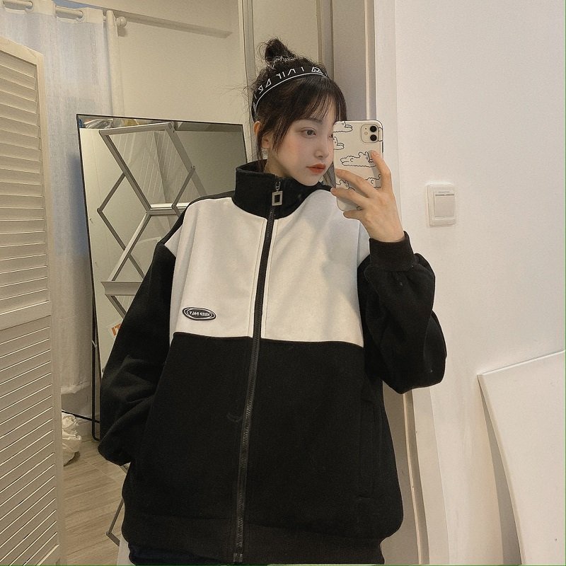 Áo khoác nỉ ấm phối màu đen trắng from to đẹp chuẩn ảnh mã 18 | BigBuy360 - bigbuy360.vn