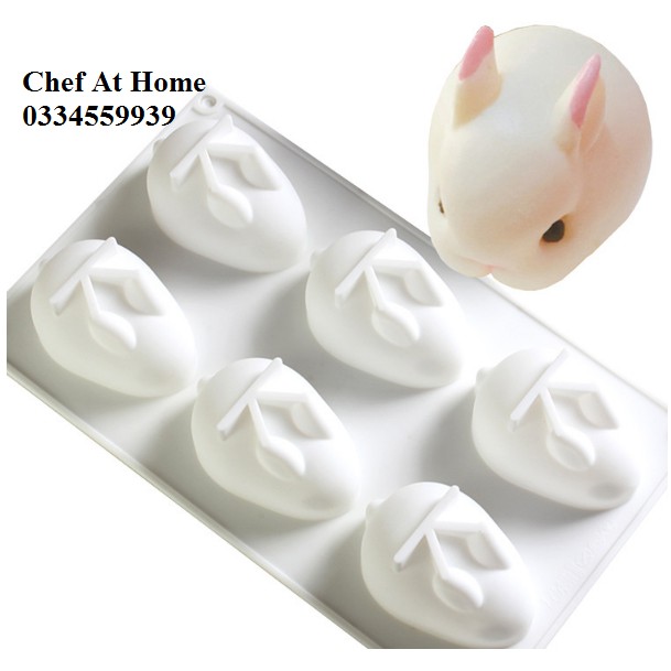 Khuôn silicon trắng hình 6 thỏ làm bánh pudding, panna cotta, thạch