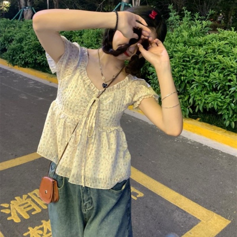 Áo Kiểu Trễ Vai Tay Phồng In Họa Tiết Hoa Thời Trang Cho Nữ