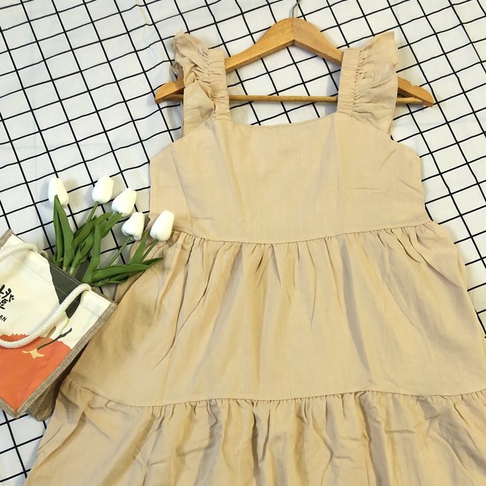 Đầm 2 dây babydoll  nhún bèo ngực, đầm dáng xòe babydoll 2 dây | BigBuy360 - bigbuy360.vn