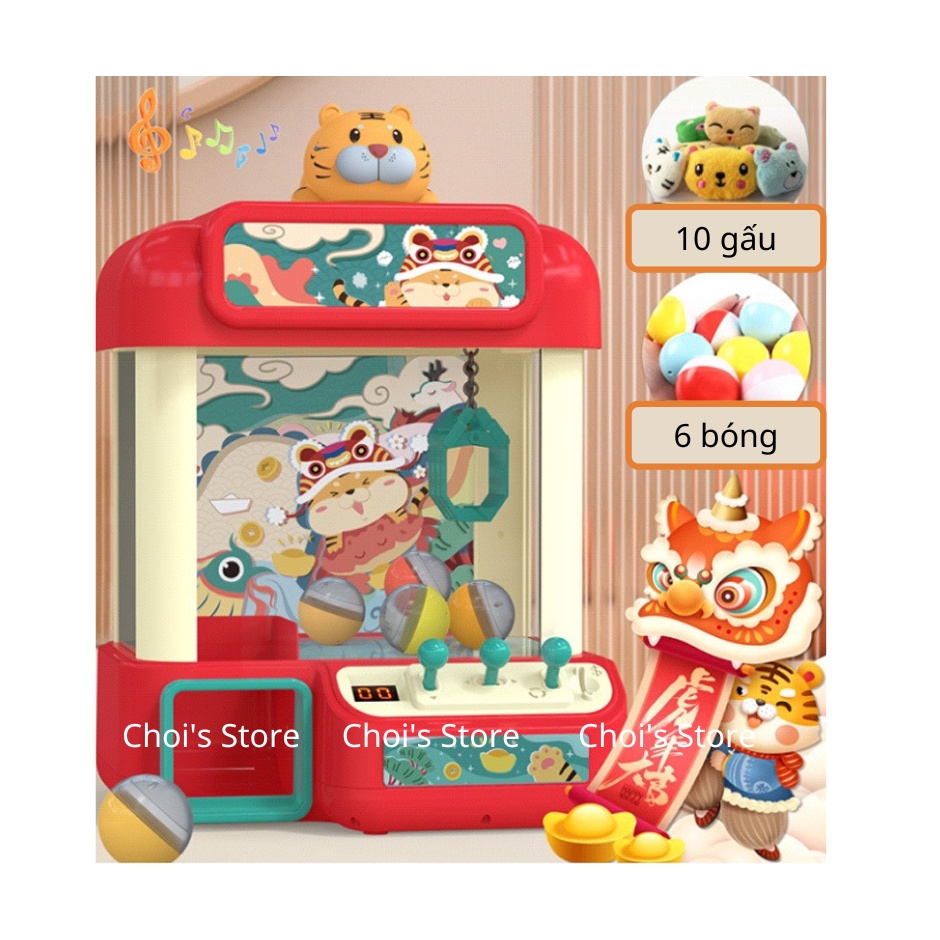 (PIN + SẠC CAO CẤP) Máy gắp thú bông cho bé cỡ lớn (kèm gấu, bóng) đếm thời gian có hiệu ứng đèn nhạc