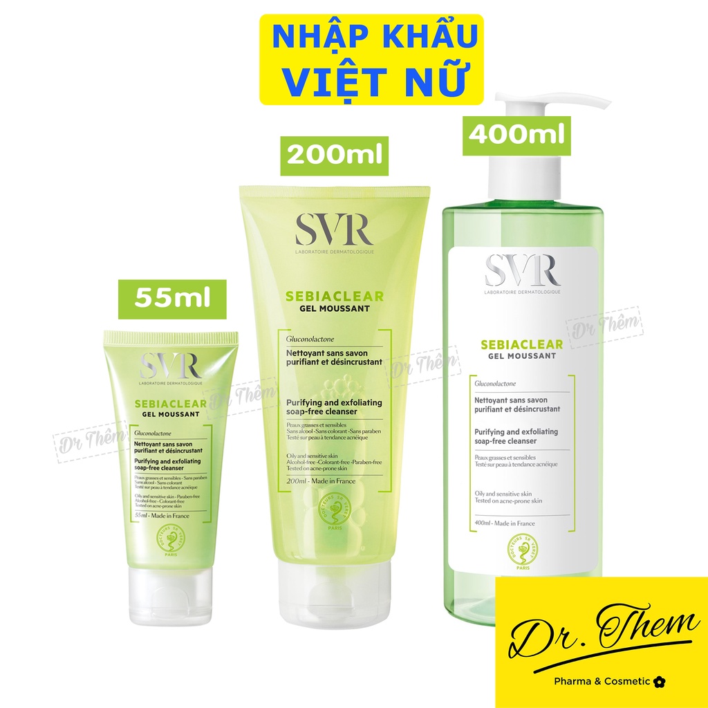 Sữa Rửa Mặt SVR Cho Da Dầu Mụn - SVR Sebiaclear Gel Moussant 55ml-200ml-400ml Loại Bỏ Tế Bào Da Chết SRM