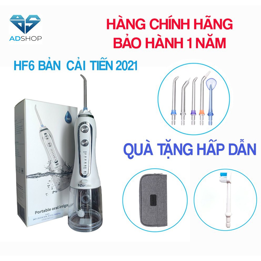 (CHÍNH HÃNG) BẢN CẢI TIẾN 2021 Máy Tăm Nước Du Lịch Cầm Tay H2OFLOSS - HF6, tặng kèm túi và bàn chải