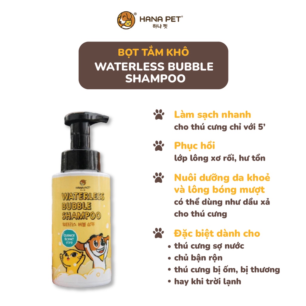 Bọt tắm khô dưỡng lông cho chó, mèo Waterless Bubble Shampoo 320ml