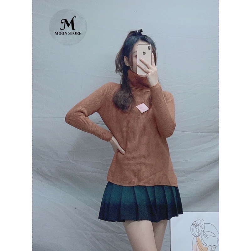 Áo len cổ lọ xẻ tà , áo len trơn dáng thụng